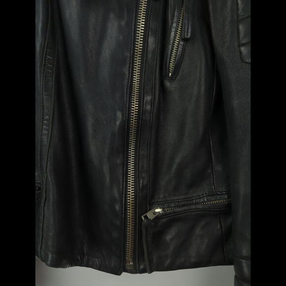 [SOLD] ALLSAINTS Women's Sz 4 S STEINE Black Leather Motorcycle Rider Zip Jacket - Picture 7 of 14